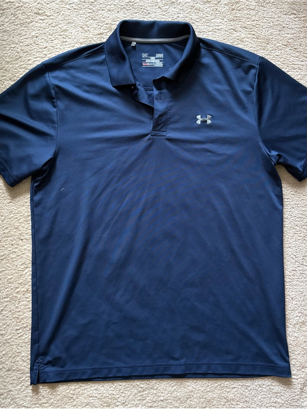 Under Armour Men's Navy Blue Polo with Silver Logo